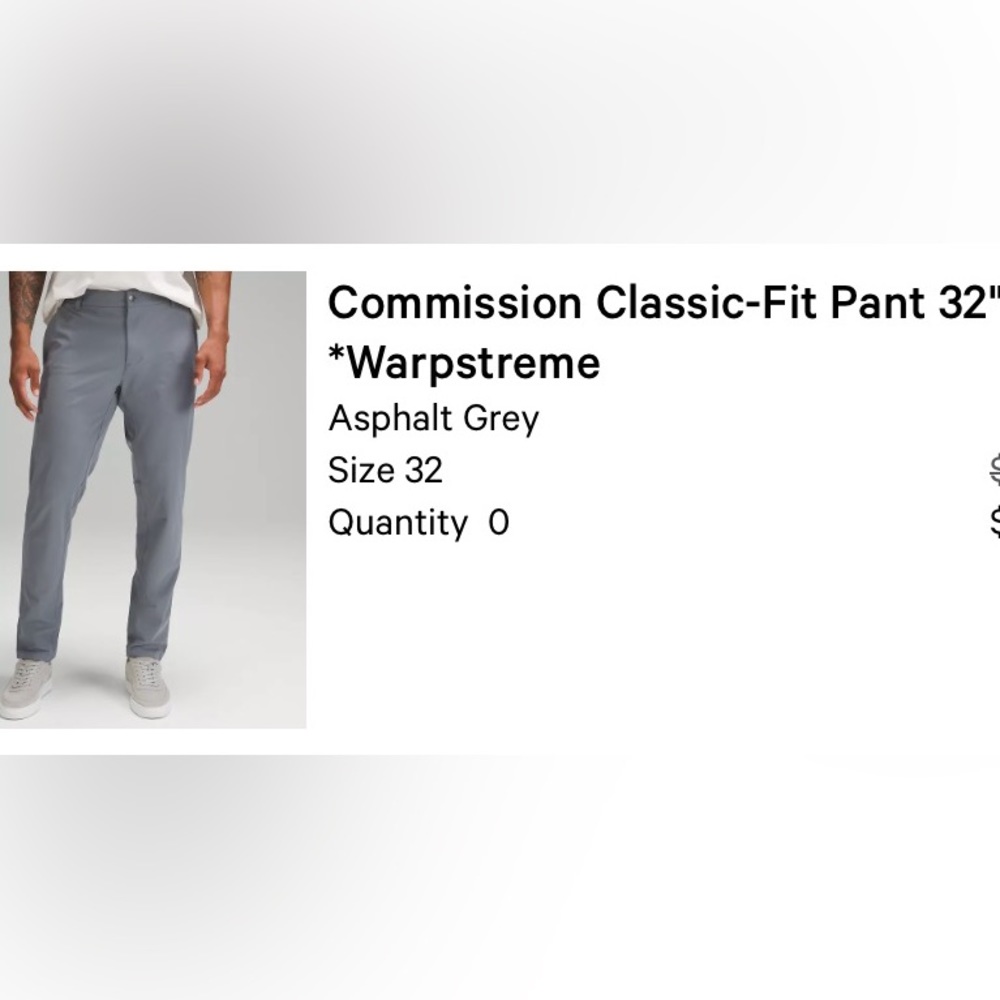 Lululemon Commission pants - 32”x32” Asphalt Grey